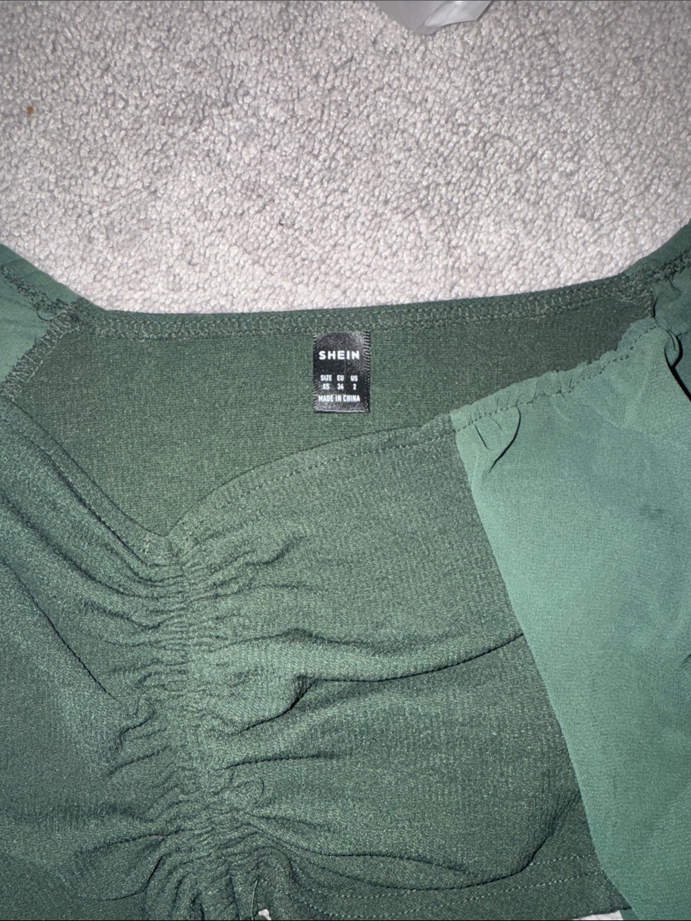 SHEIN Dark Green Ruched Tie-Front Crop Top - Picture 2 of 4